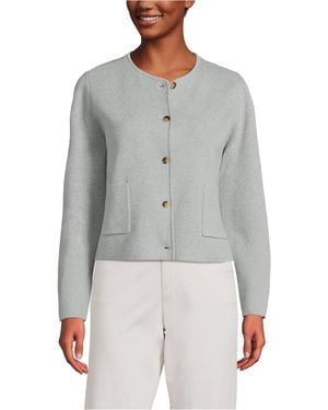Lands' End Petite Fine Gauge Cotton Milano Blazer Sweater - Gray