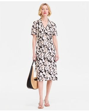 INC International Concepts Printed Linen Blend Midi Shirt Dress Macys Exclusive - White