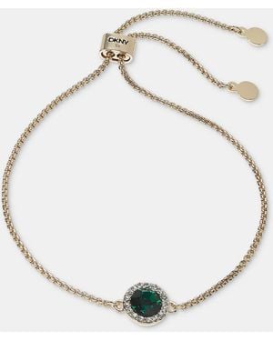 DKNY Gold-tone Crystal Minimalist Adjustable Inlay Stone Slider Bracelet - Natural