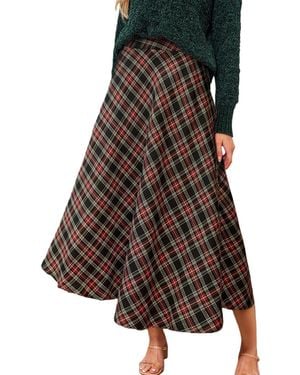 CUPSHE Retro Cheer Plaid Midi Skirt - Brown