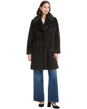 Jones New York Chevron Textured Faux-fur Coat - Black