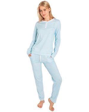 Sant And Abel Organic Cotton Jersey Two Piece Long Sleeve Pajama Set - Blue