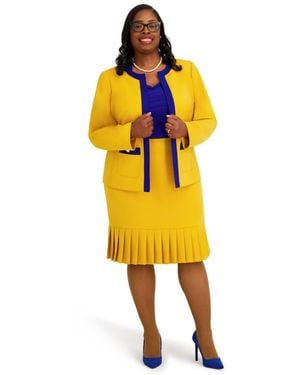 Kasper Pull-on Pleated Hem Skirt - Yellow