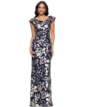 Betsy & Adam Floral-foil Powermesh Sheath Dress - Blue