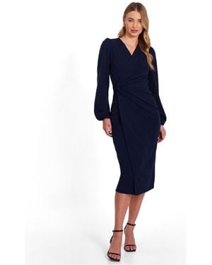 Quiz Scuba Crepe Long Sleeve Wrap Midi Dress - Blue