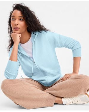 Charter Club 100% Cashmere Zip Hoodie - Blue