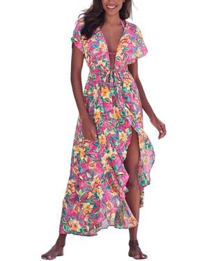 Lascana Floral Flounce Hem Cover Up Beach Dress - Red