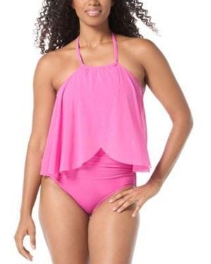 Coco Reef Quartz Mesh Underwire Tankini Top Impulse High Waist Bikini Bottoms - Pink