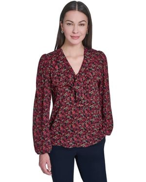 Tommy Hilfiger V-neck Ruffle Pull-on Blouse - Red