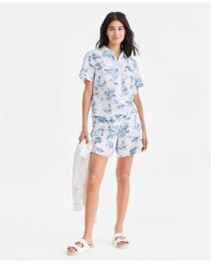 Charter Club 100 Linen Camp Shirt Pull On Shorts Macys Exclusive - Blue