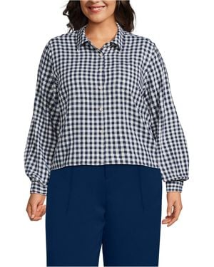 Lands' End Plus Size Cropped Flannel Shirt - Blue
