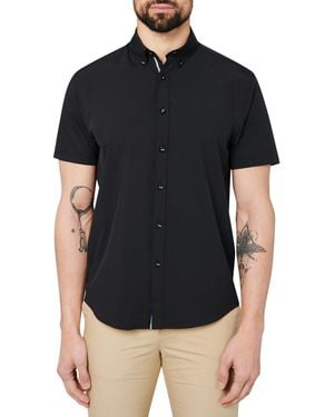 Society of Threads Regular Fit 4-way Stretch Performance Solid Short Sleeve Button Down - Black