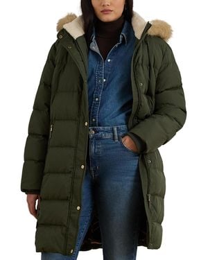 Ralph Lauren Plus Size Down Hooded Channel-quilted Puffer Coat - Green