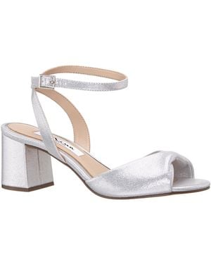 Nina Nigella True Silver Metallic Suedette Block Heel Sandals - White