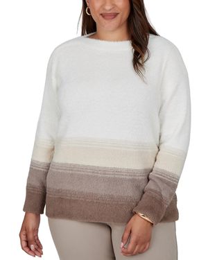 Ruby Rd. Plus Size Crewneck Colorblock Long-sleeve Pullover Sweater - Gray