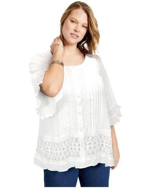 June + Vie June + Vie Plus Size Lace-trimmed Boho Blouse - White
