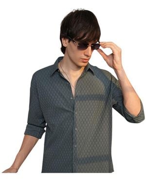 Campus Sutra Charcoal Honeycomb-textured Oversized Shirt - Gray