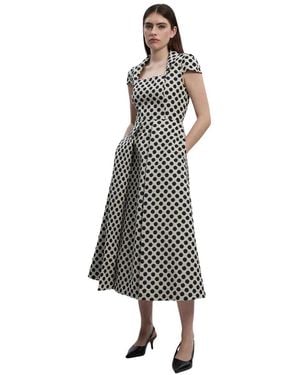 Karen Millen Spot Jacquard Square Neck Midi Dress - White