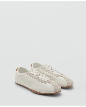 Mango Contrasting Panel Leather Sneakers - White