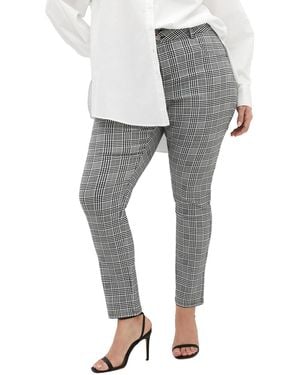 City Chic Plus Size Bengaline Check Pant - Gray