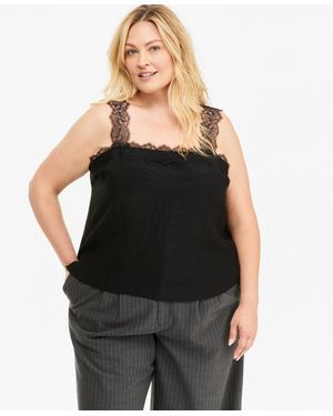 On 34th Plus Size Lace-trim Crinkle-texture Camisole - Black