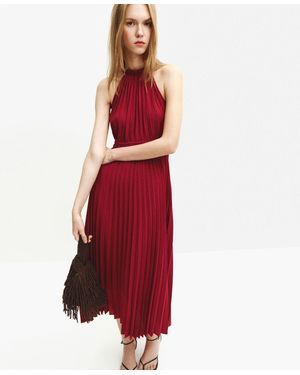 Mango Pleated Halter Neck Dress - Red
