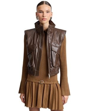 Avec Les Filles Cropped Sleeveless Mock Neck Puffer Vest - Brown