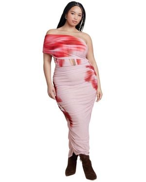 Eloquii Asym Mesh Shirred Dress - Pink