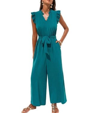 CUPSHE Work Of Art Sleeveless V-neck Wide-leg Jumpsuit - Blue