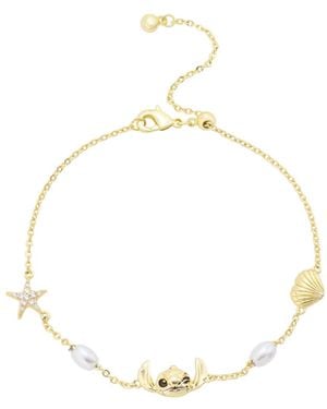 Disney Stitch Cubic Zirconia And Glass Pearl Stitch And Shell Charm Bolo Bracelet - Metallic