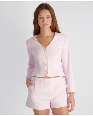 French Connection Halsey V-neck Twill Cropped Fitted Jacket - Pink