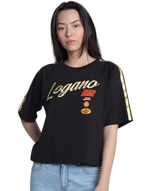 G-III 4Her by Carl Banks Joey Logano Cropped Classic Play Gold Trim Raglan T-shirt - Black