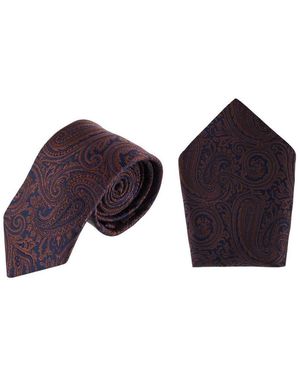 Trafalgar Sobee Paisley Silk Necktie And Pocket Square - Purple