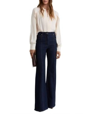 Reiss Maddie Pleated Embroidered Long-sleeve Blouse - Blue