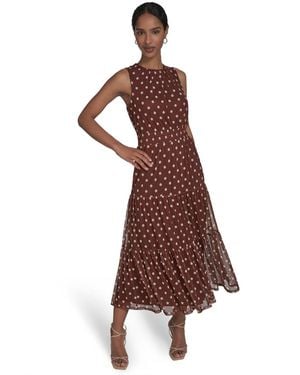 Jessica Howard Sleeveless Mesh Midi Dress - Brown
