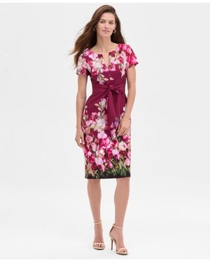 Adrianna Papell Floral-print Tie-front Sheath Dress - Red