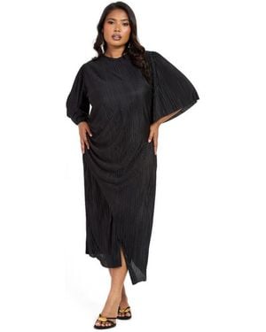 FASHION-SZN CURVE Ruched Side Flutter Sleeve Midi Dress - Black