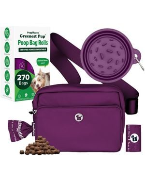 Puppington Walk Star Kit: 3-in-1 Dog Walk Bag & Bowl Plus Matching 270 Refill Dog Poop Bags - Purple