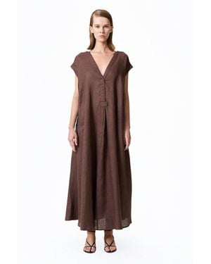 Nocturne Linen Maxi Dress - Brown