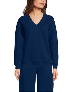 Lands' End Long Sleeve Serious Sweats V-neck Sweatshirt - Blue