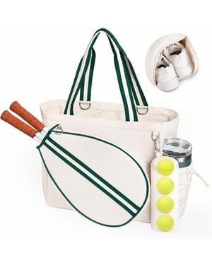 Peneyon Tennis Tote Bag With Shoe Pocket Wet Pocket Fits 2 Rackets Gym Weekender - White