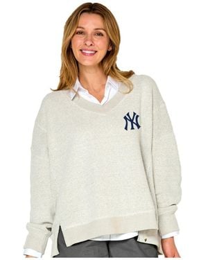 Soft As A Grape New York Yankees Popcorn V-neck Sweater - White