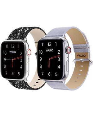 Waloo 2 Pack Leather Bling & Shiny Brilliance Replacement Band For Apple Watch - White