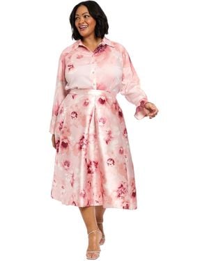 Muse Plus Size Floral-print Pleated Skirt - Pink