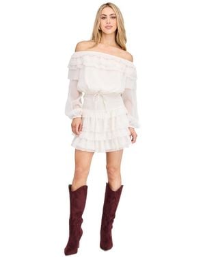 KITTENISH Imogen Yoryu Off-the-shoulder Long-sleeve Lace Mini Dress - White