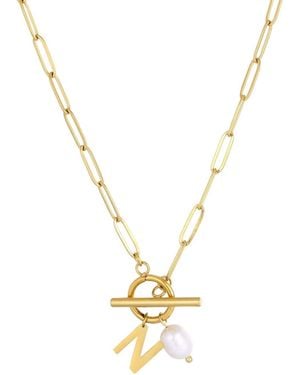 Adornia Tarnish Resistant Gold Natural Freshwater Pearl Initial toggle Necklace - Metallic