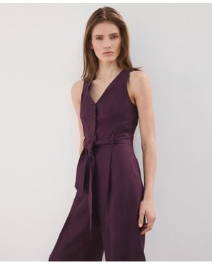 Mango Belt Linen Jumpsuit - Purple