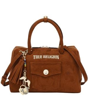 TRUE RELIGION Logo Lock Top Handle Adjustable Crossbody Bag - Brown