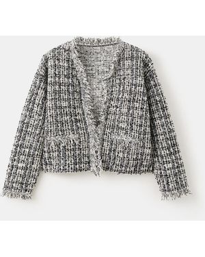Mango Oversized Tweed Jacket - Gray