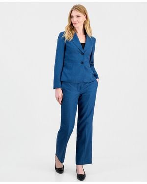 Le Suit Houndstooth Wide-leg Classic Fit Jacket And Pants - Blue